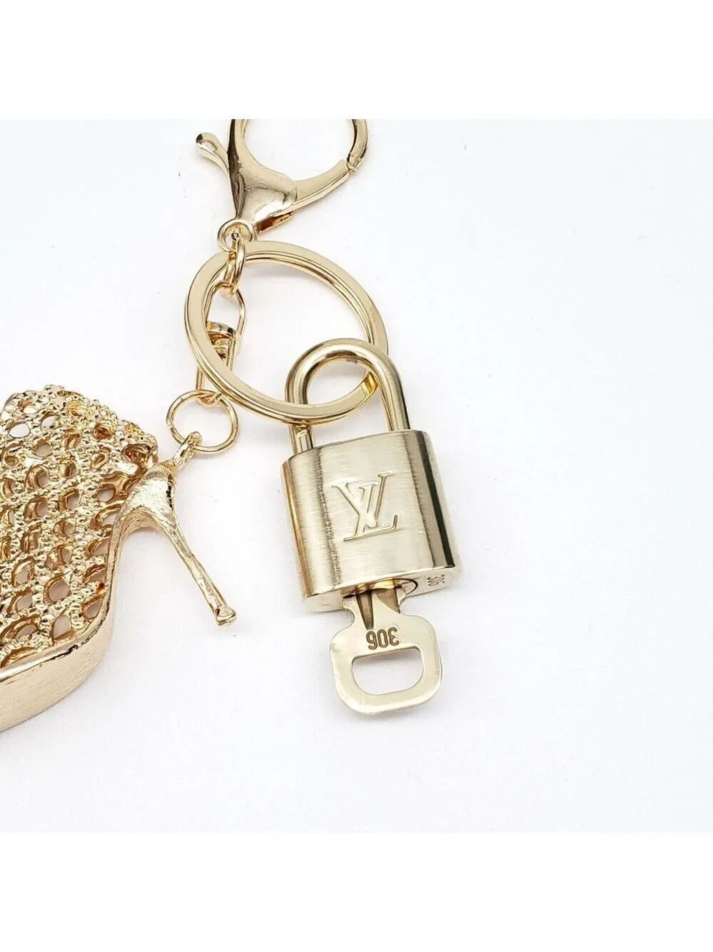 Authentic LV Gold Padlock & Key 🔑 Designer Bag Charm w/ Unbranded Shoe Keychain